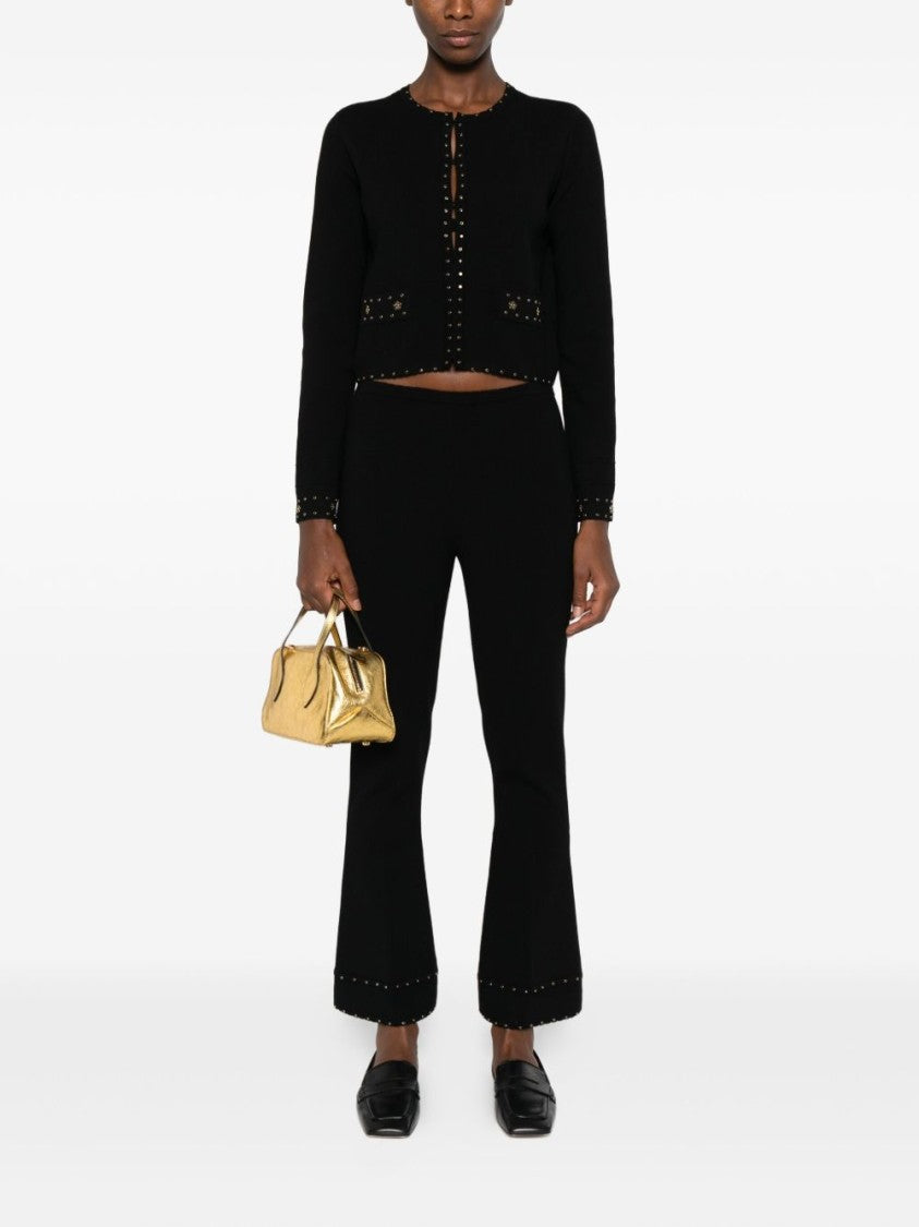 Twin-Set Cropped Black Cardigan With Metallic Eyelet Detailing