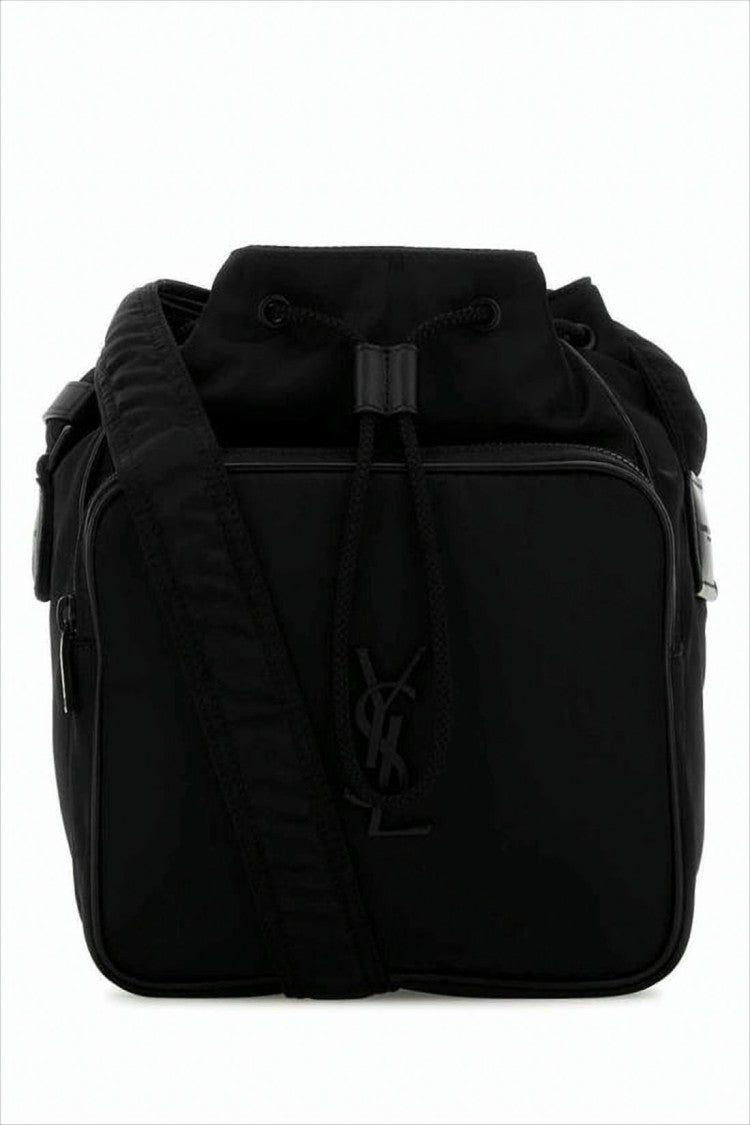 Saint Laurent Compact Black Polyamide Crossbody Bag With Metal Accents