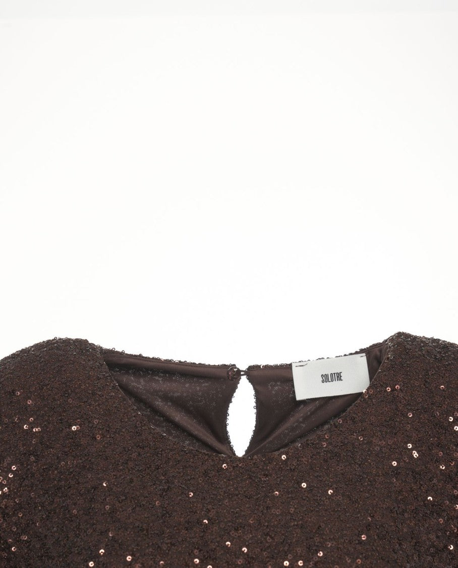 Solotre Sequined Short-Sleeved T-Shirt With Back Cutout