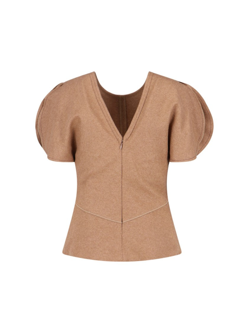 Victoria Beckham Draped Sleeve Top With V-Neckline And Cut-Out Detail