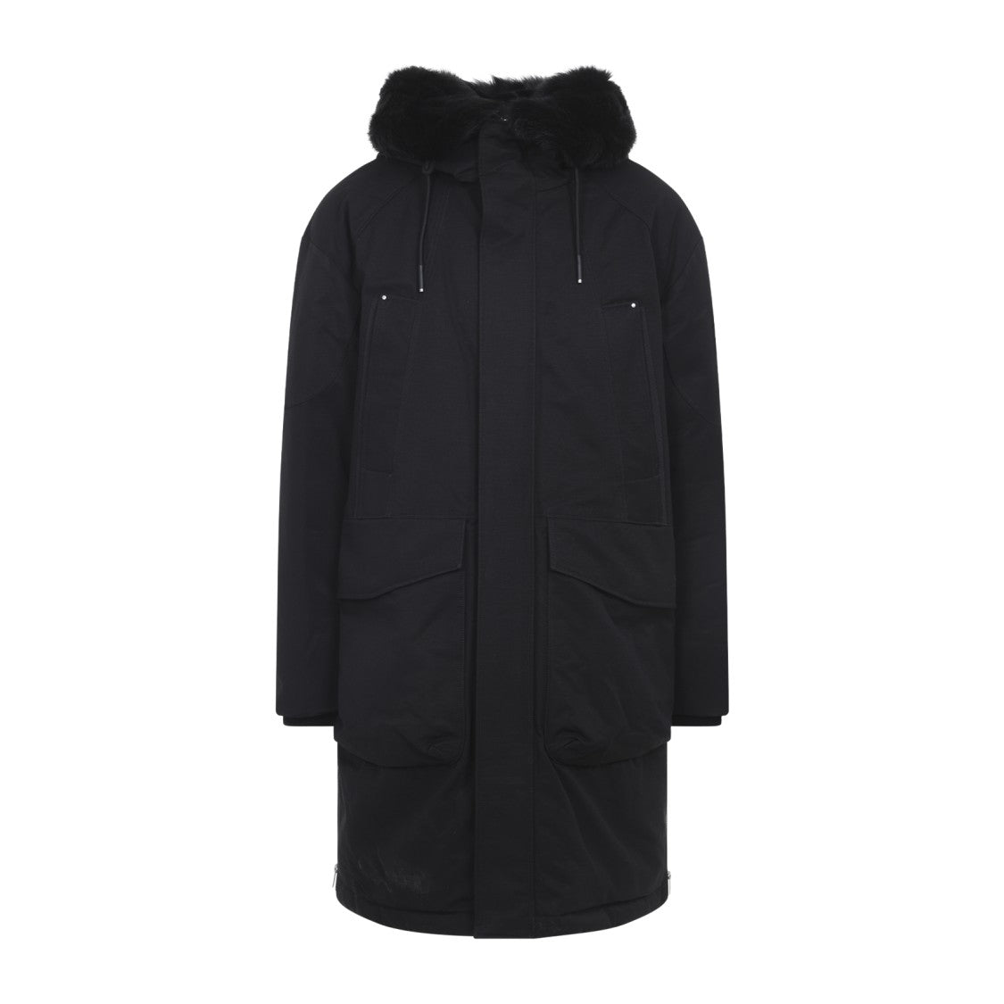 Moose Knuckles Feather Down Insulated Black Parka With Plush Fur-Lined Hood