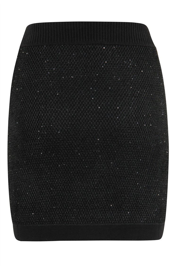 Elisabetta Franchi Textured Knit Mini Skirt With Gold Applique Buttons