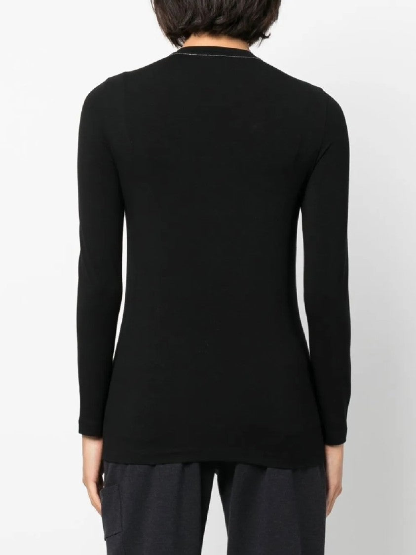 Brunello Cucinelli Fitted Black Girocollo Sweater In Soft Cotton-Blend