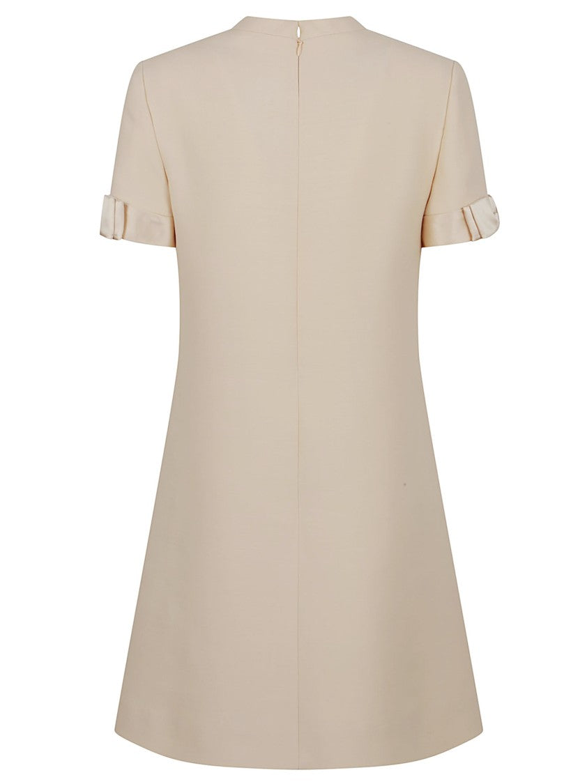 Valentino Garavani Slightly Flared Beige Crepe Couture Dress With Bow Detail