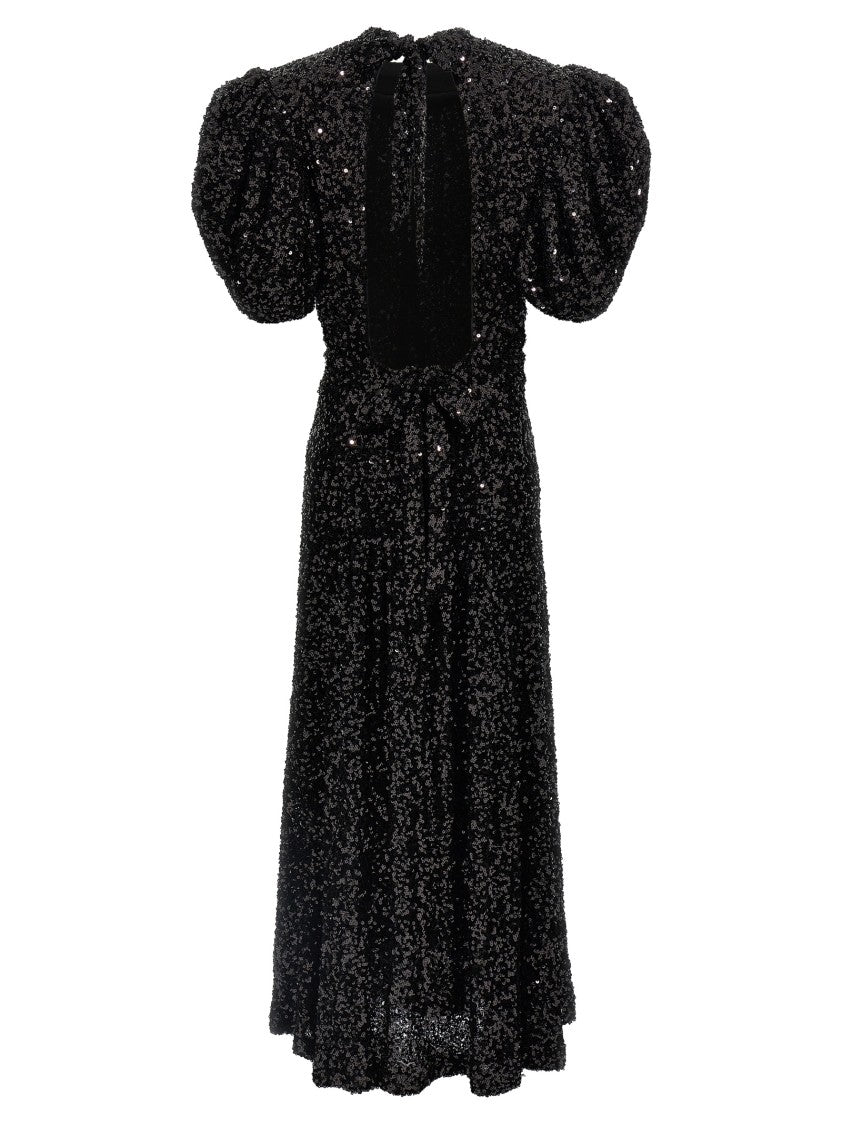 Rotate Birger Christensen All-Over Sequin-Embellished Midi Dress With Ribbon Fastening