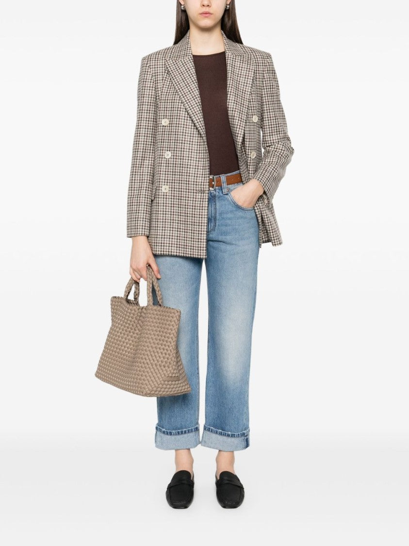 Brunello Cucinelli Beige Checkered Wool Blazer With Double-Breasted Front