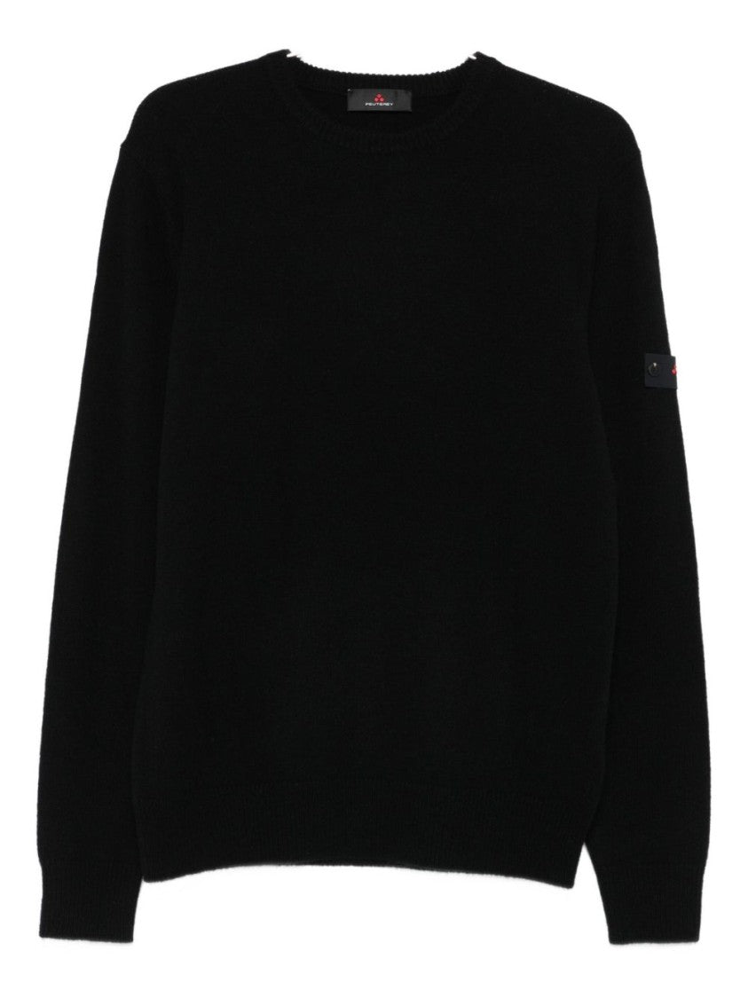 Peuterey Classic Black Crewneck Sweater With Ribbed Details