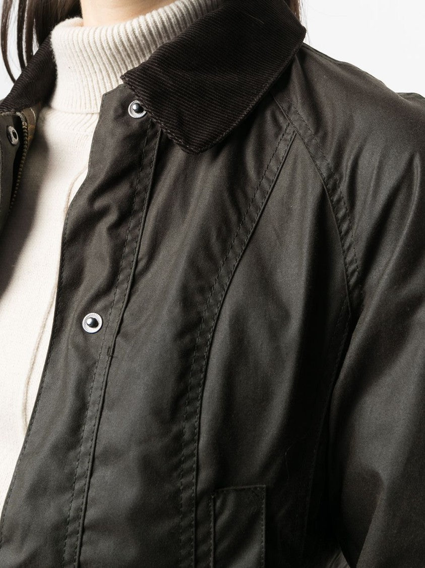 Barbour Tailored Green Coat With Corduroy Collar And Button-Up Design