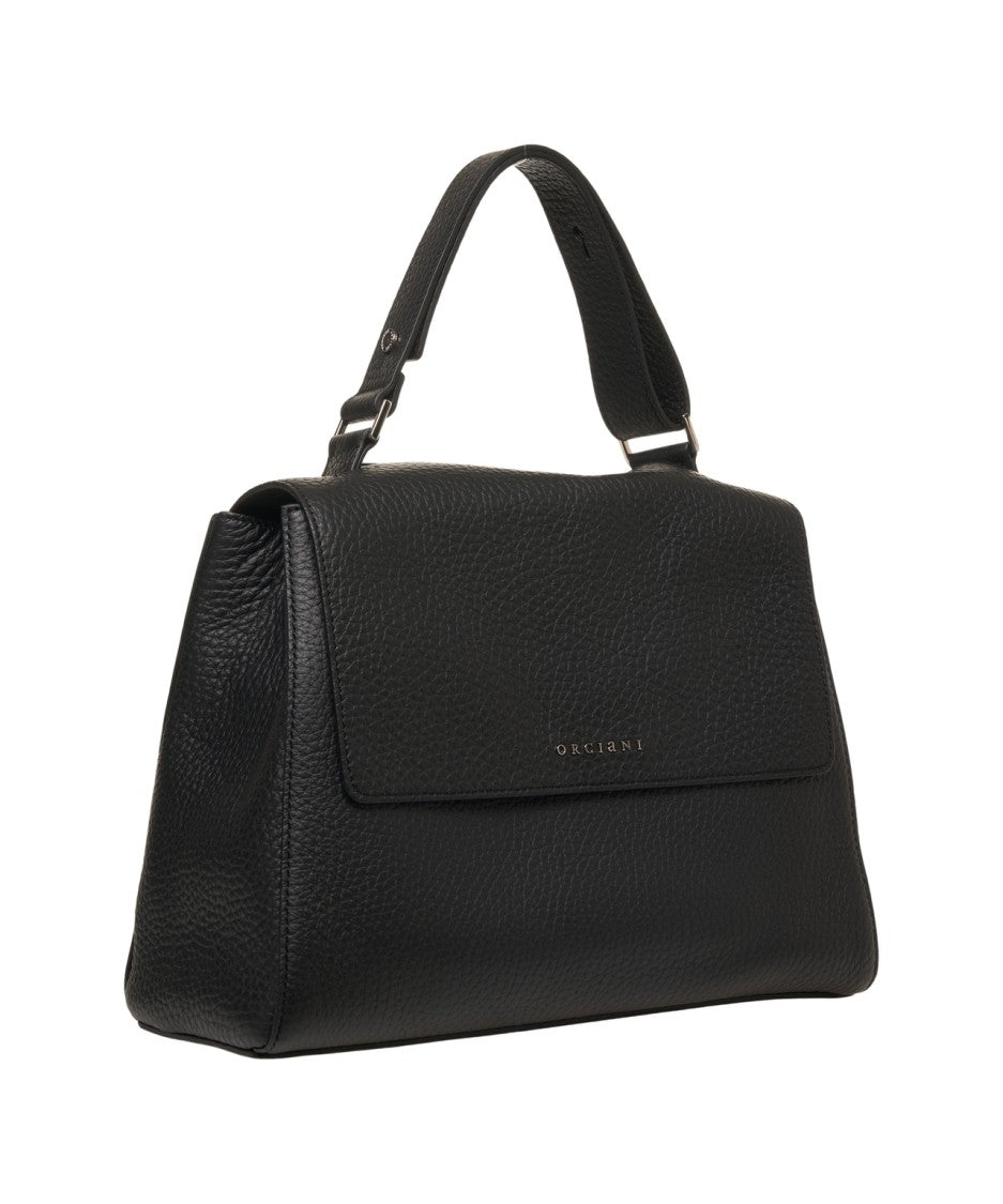 Orciani Textured Leather Handbag With Magnetic Flap Closure