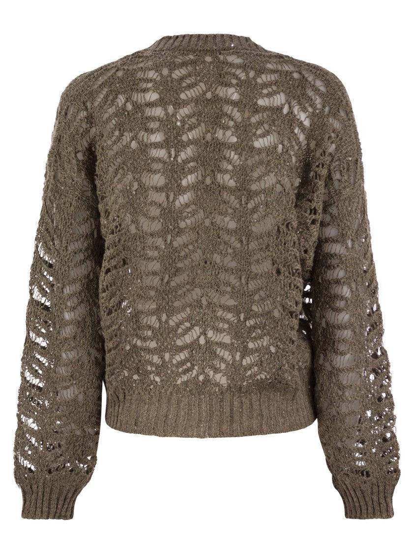 Brunello Cucinelli Foliage Lace Cardigan In Linen