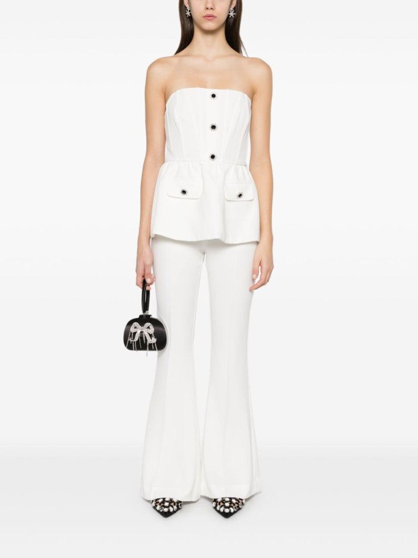 Self-Portrait Fitted White Trousers With Flared Hem
