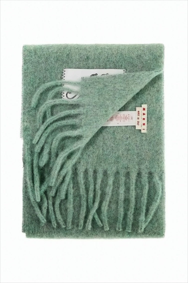 Marni Textured Color-Block Scarf With Fringed Edges