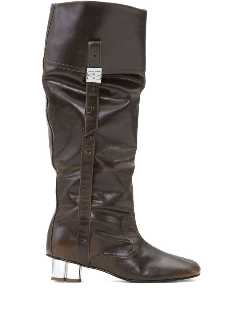 Ganni Slouchy Green Ankle Boots With Pointed Toe