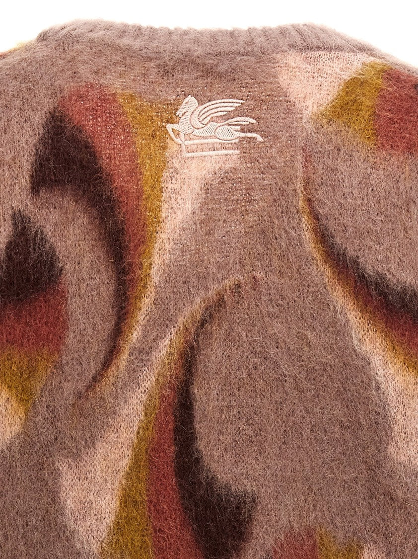 Etro Mohair Blend Cardigan With Abstract Pattern And Button Closure