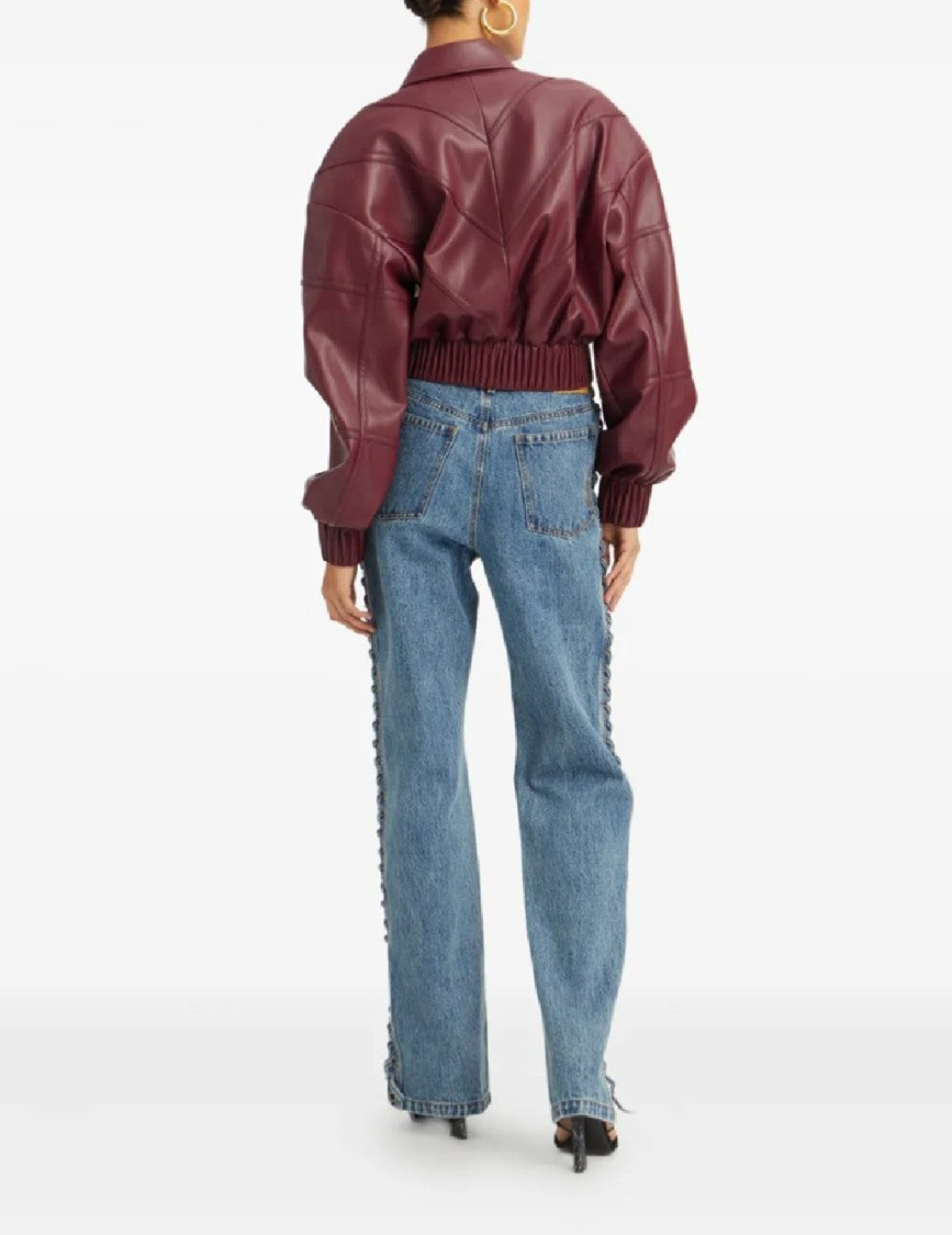 Rotate Silk-Finish Bomber Jacket With Ribbed Cuffs