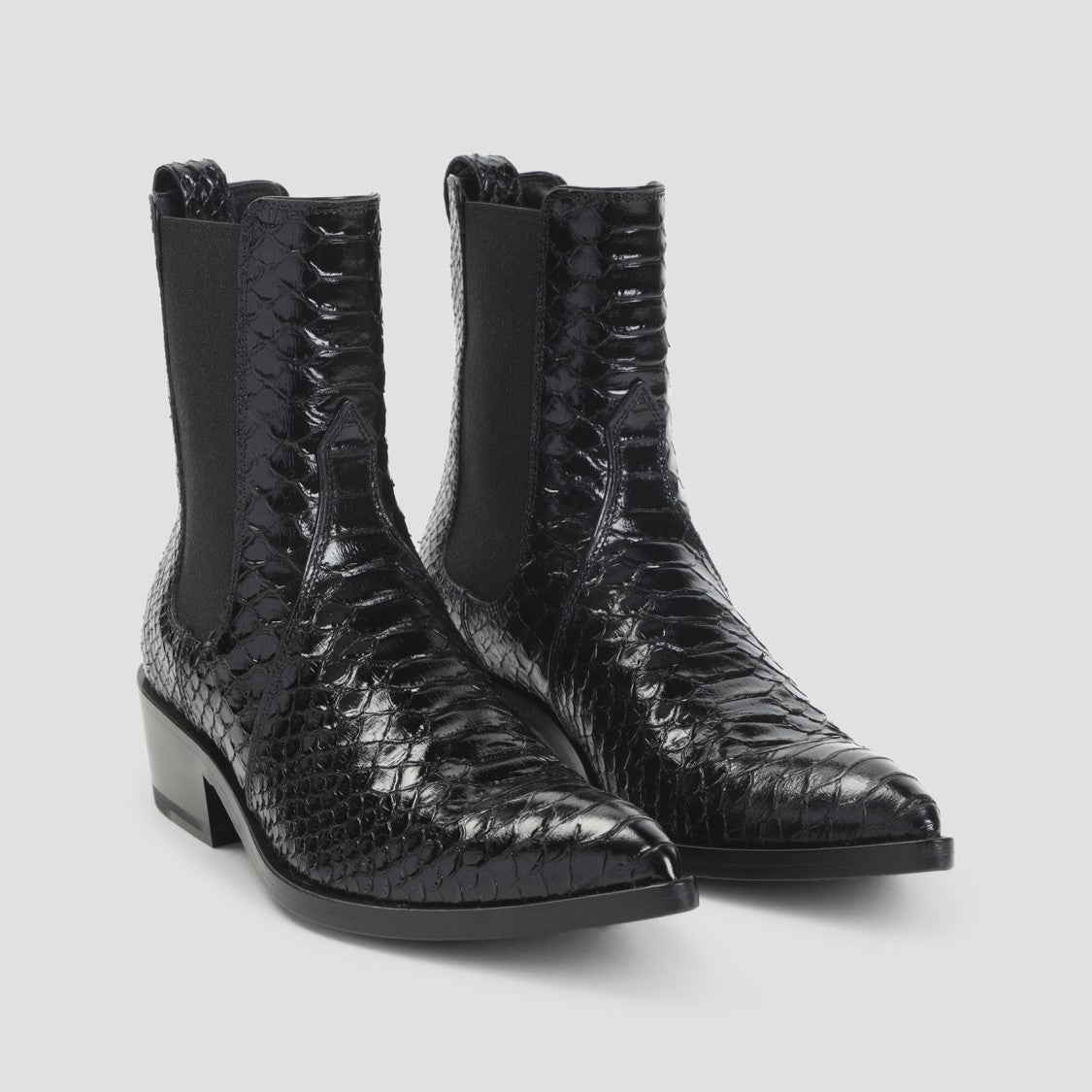 Tom Ford Textured Black Leather Ankle Boots With Pointed Toe