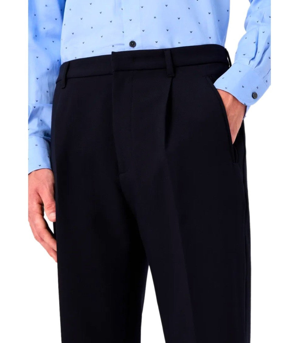 Emporio Armani Navy Blue Viscose Blend Pants