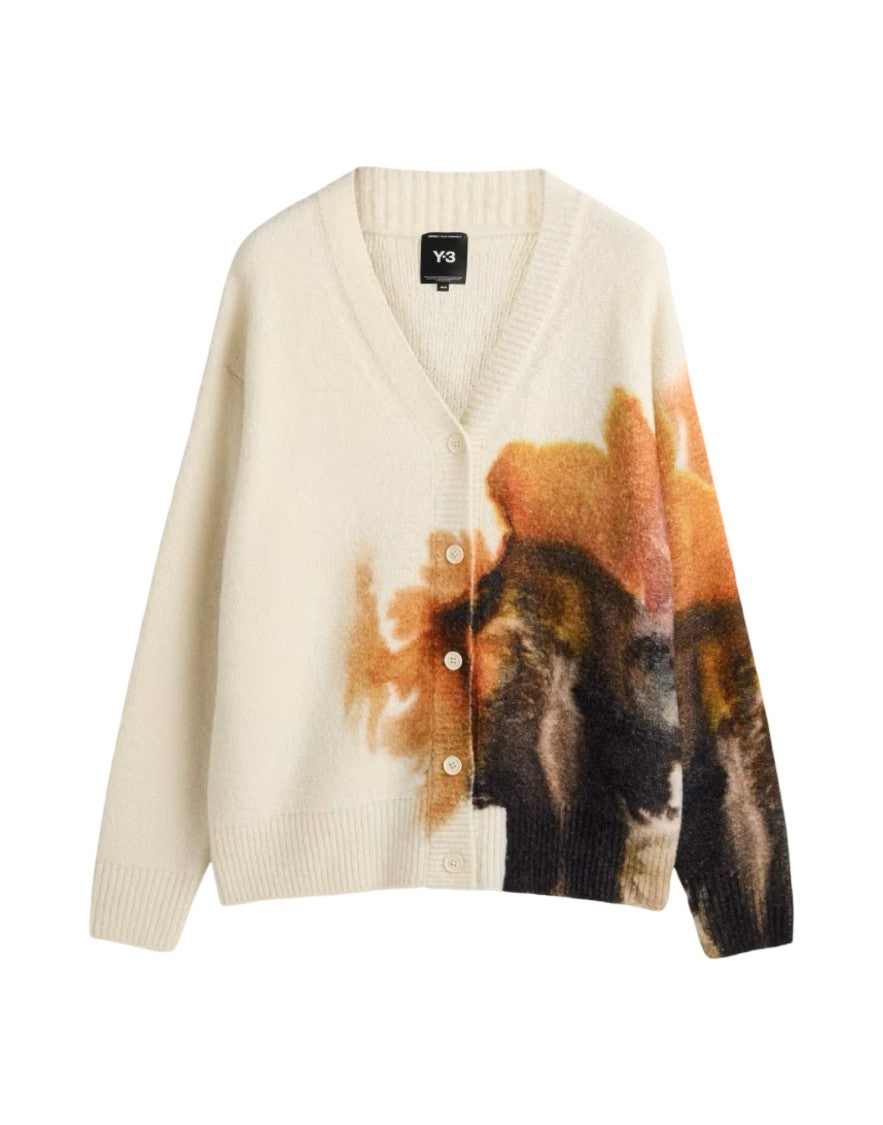Y-3 Cream Knit Graphic Cardigan