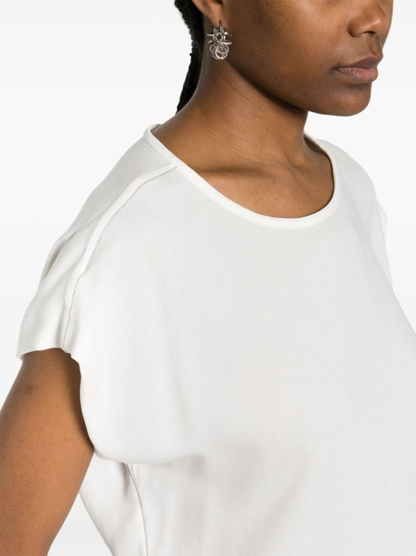 Fabiana Filippi Viscose Blend Top With Design And Cap Sleeves