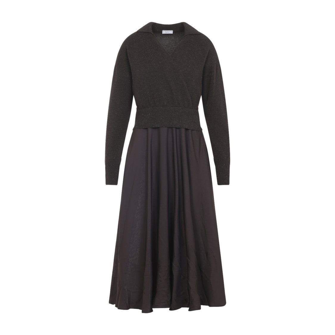Peserico Fitted Knit Bodice Midi Dress With Flowing Pleated Skirt