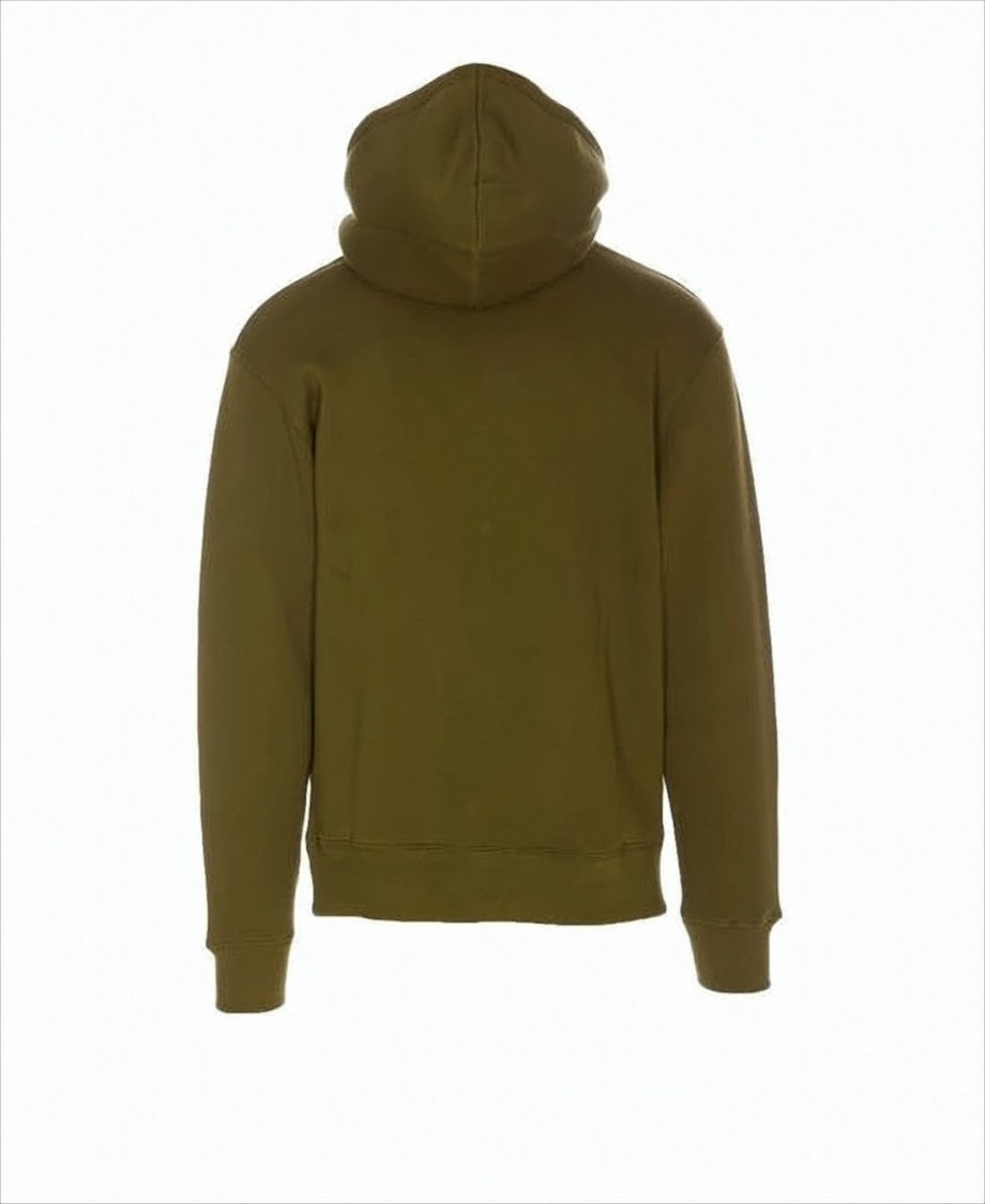Maison Kitsuné Solid Olive Green Hooded Sweatshirt With Embroidered Logo