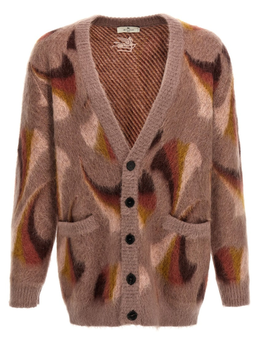 Etro Mohair Blend Cardigan With Abstract Pattern And Button Closure
