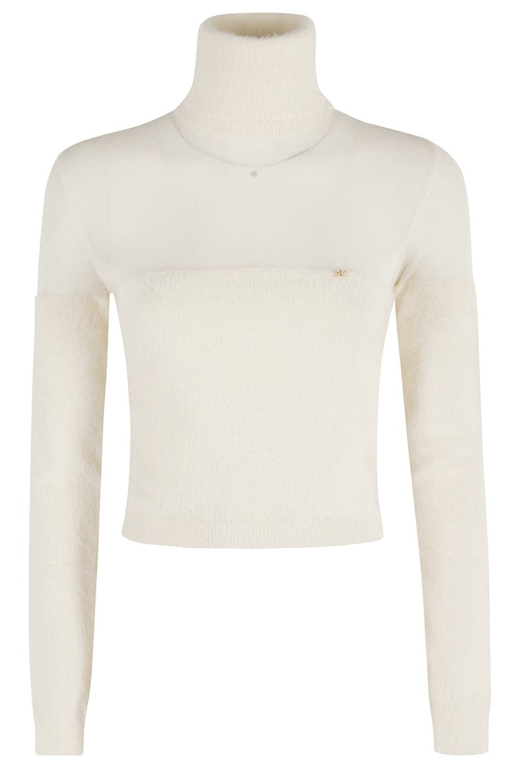 Elisabetta Franchi Cropped Tricot Sweater With High Neck And Textured Knit