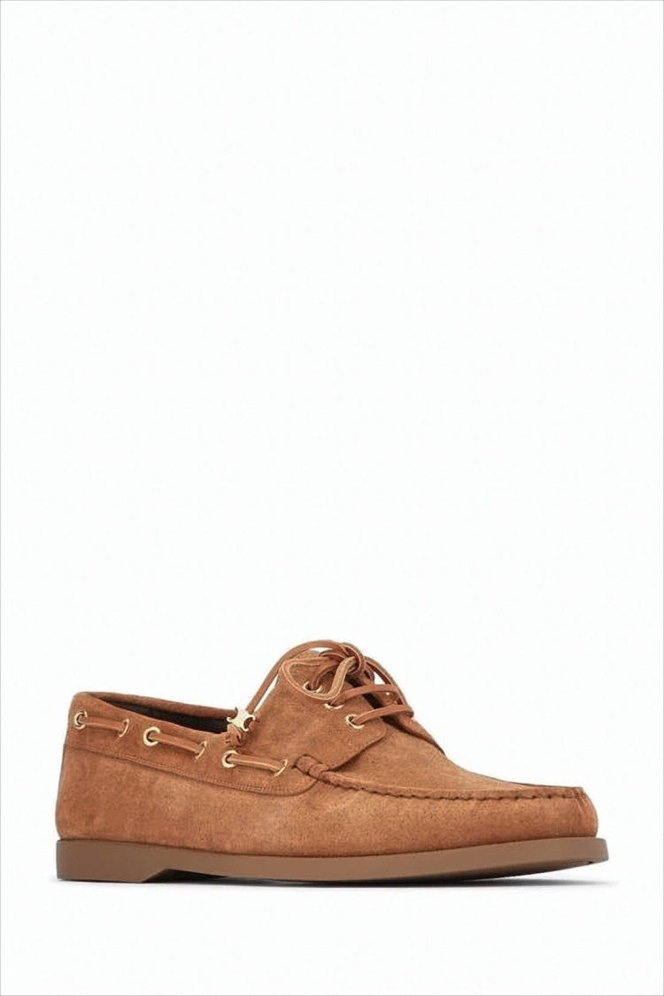 Celine Contemporary Calf Leather Loafers With Suede Finish And Lace-Up Detail
