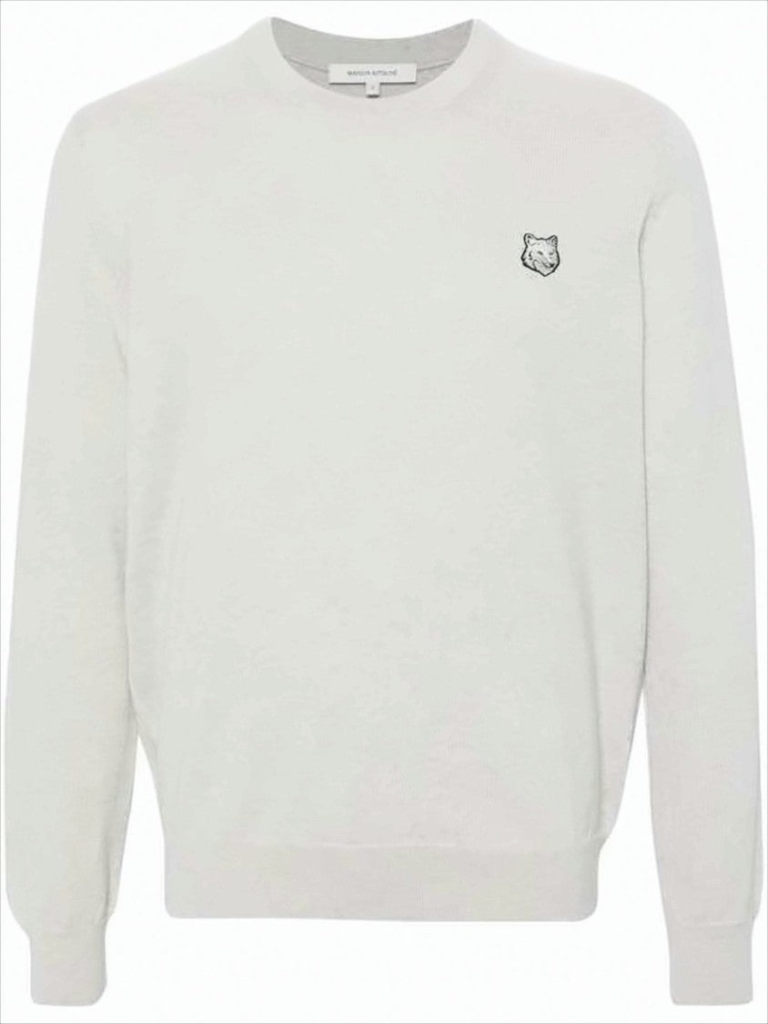 Maison Kitsuné Heathered Wool Crew Neck Sweater With Embroidered Fox Emblem