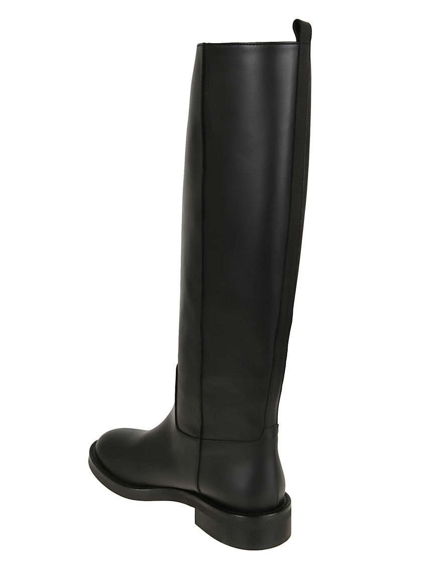 Via Roma 15 Smooth Black Leather Ankle Boots With Minimalist Design