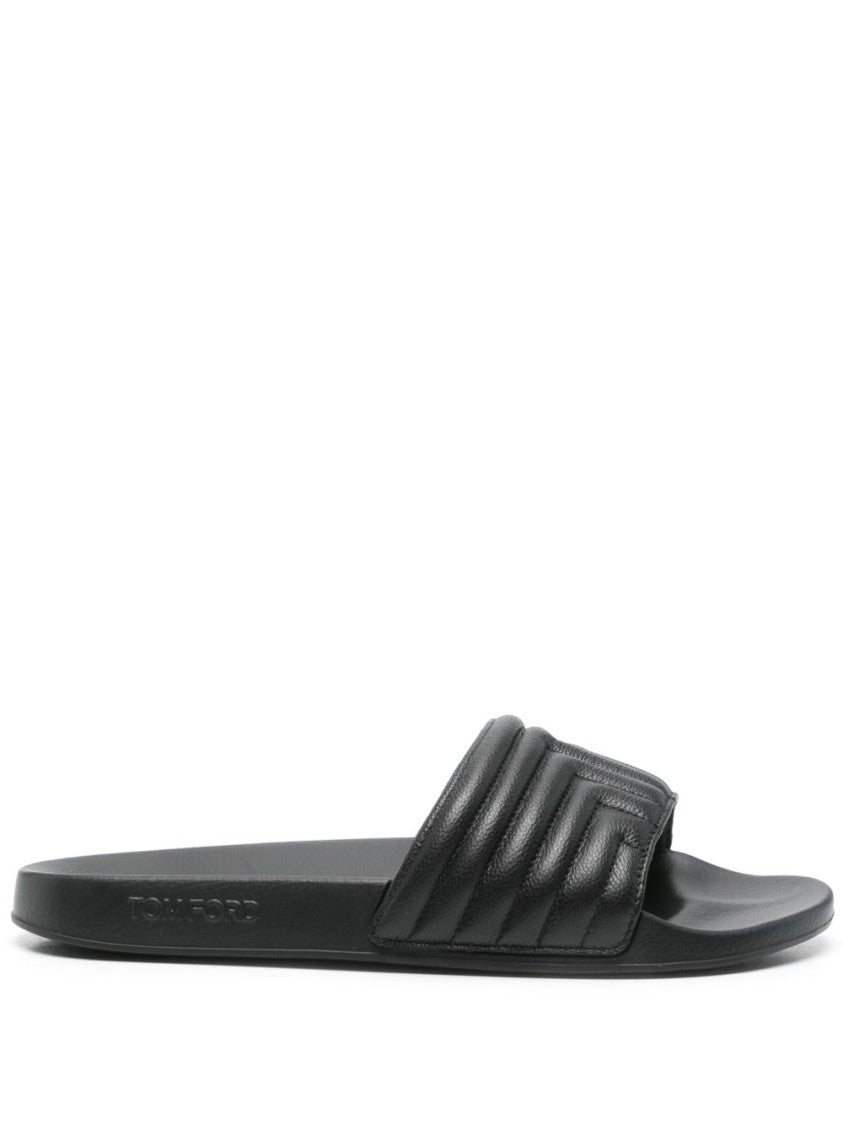 Tom Ford Almond Open Toe Leather Slippers