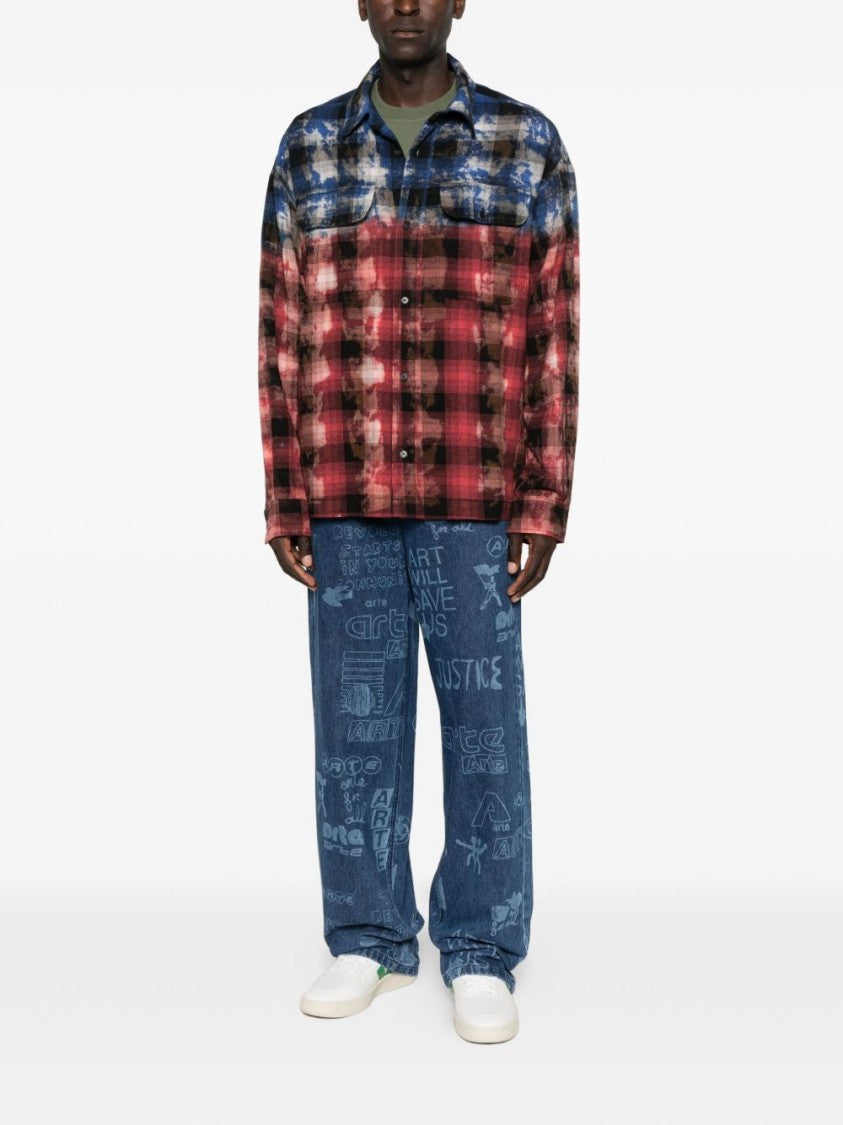 Palm Angels Stylish Checkered Casual Shirt With Gradient Effect
