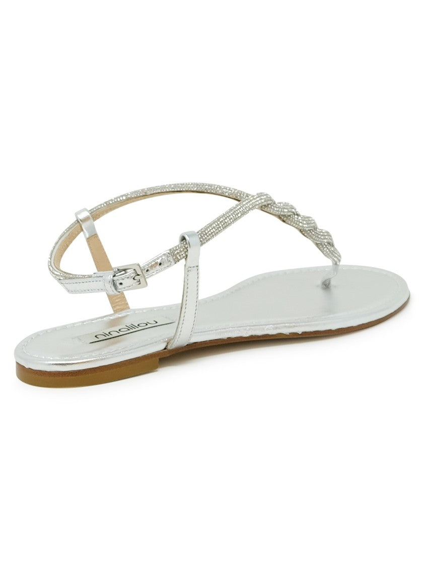Ninalilou Silver Leather Flat Sandal