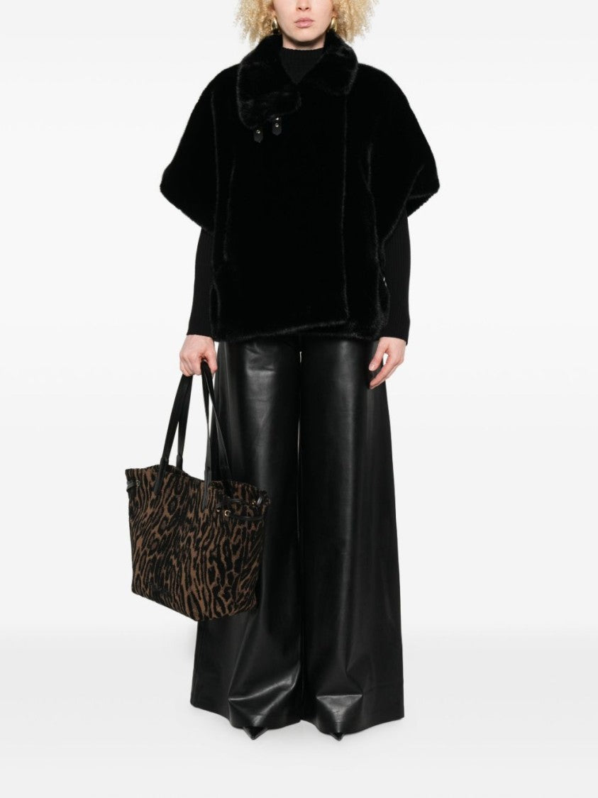 Pinko Cape-Like Black Faux Fur Coat