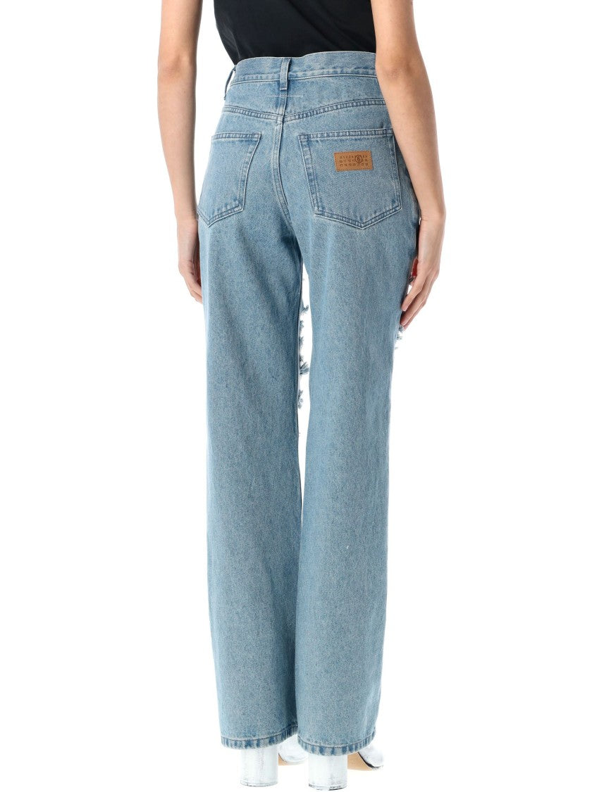 Mm6 By Maison Margiela Distressed Light Blue Denim Jeans