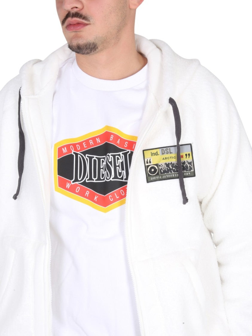 Diesel White Hooded Sweatshirt With Relaxed Fit