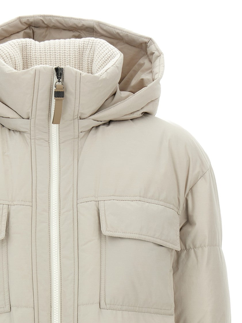 Brunello Cucinelli Knitted Neck Down Jacket