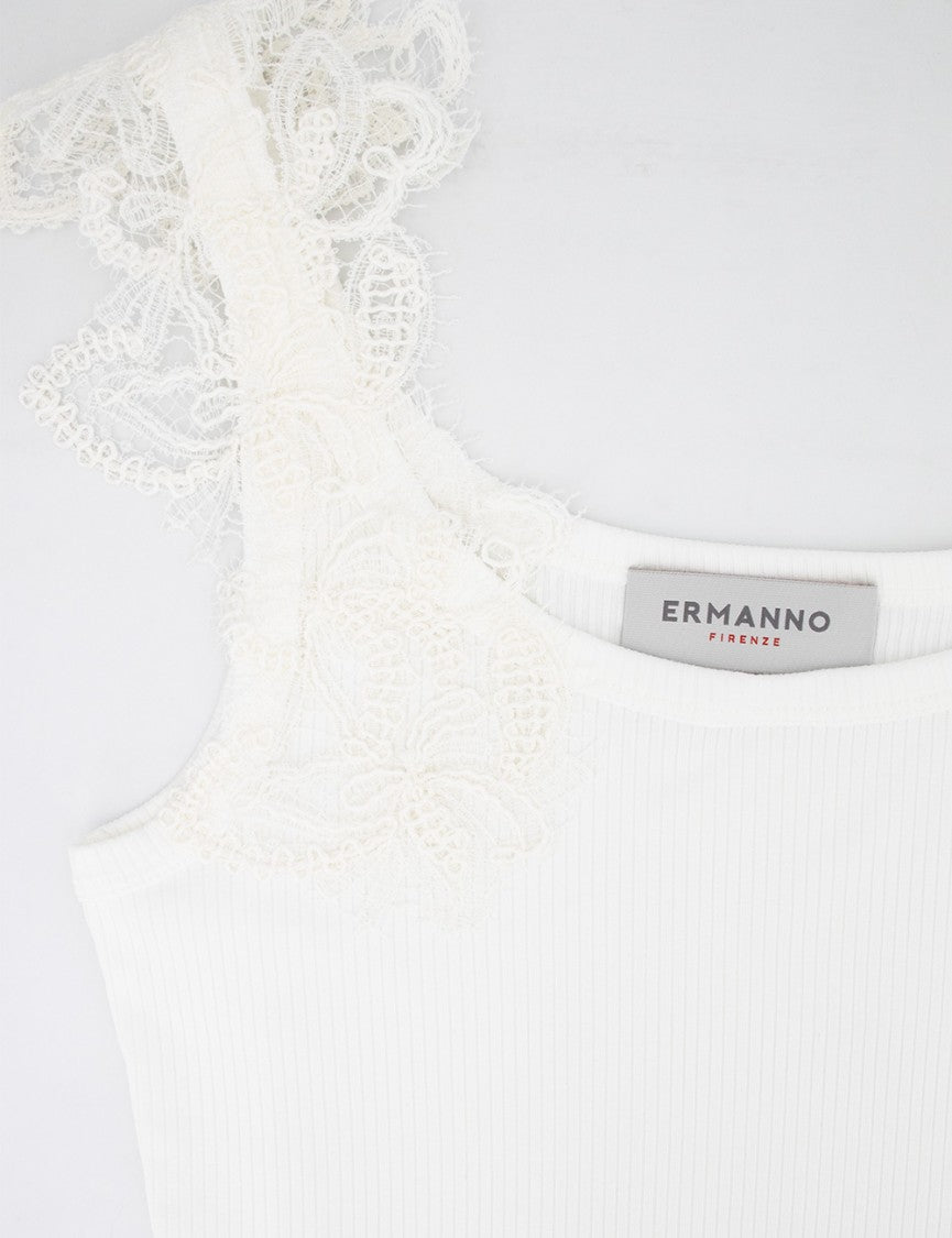 Ermanno Firenze Slim Fit Top With Floral Lace Appliqué