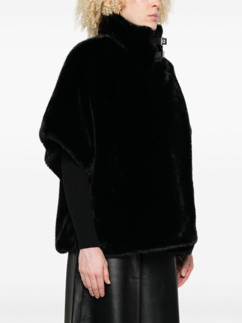 Pinko Cape-Like Black Faux Fur Coat
