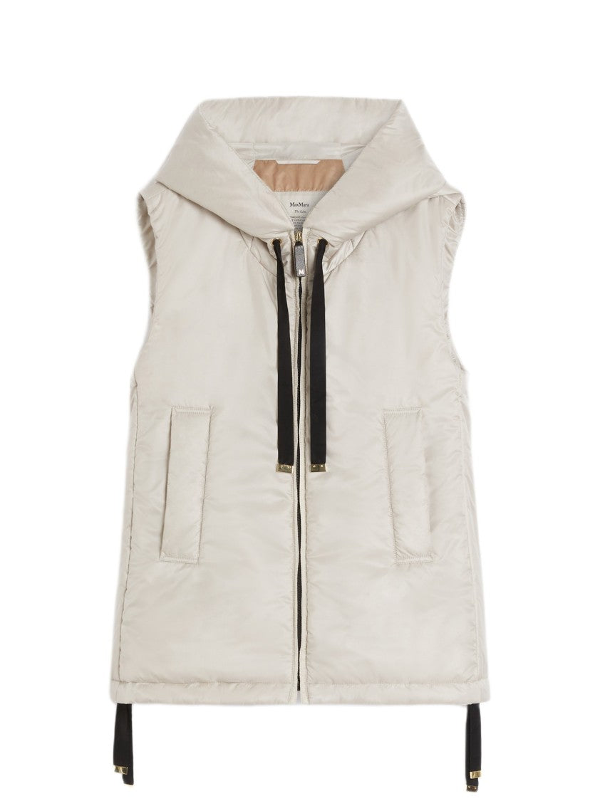 Max Mara Short Water-Repellent Vest With Hood And Monogram Details