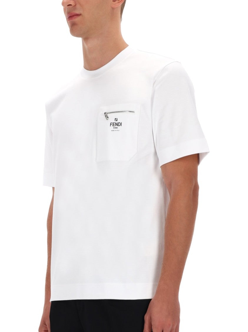 Fendi White T-Shirt With Zippered Chest Pocket