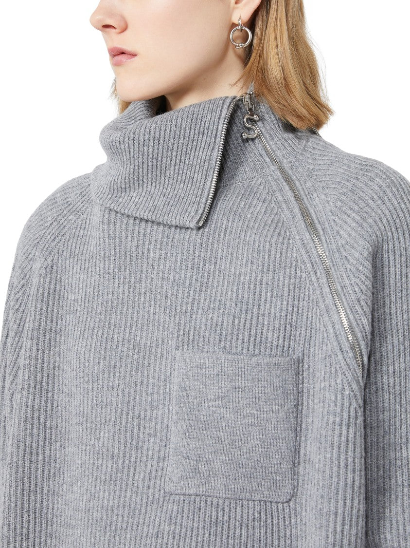 Max Mara Ribbed Knit Sweater With Zip Collar