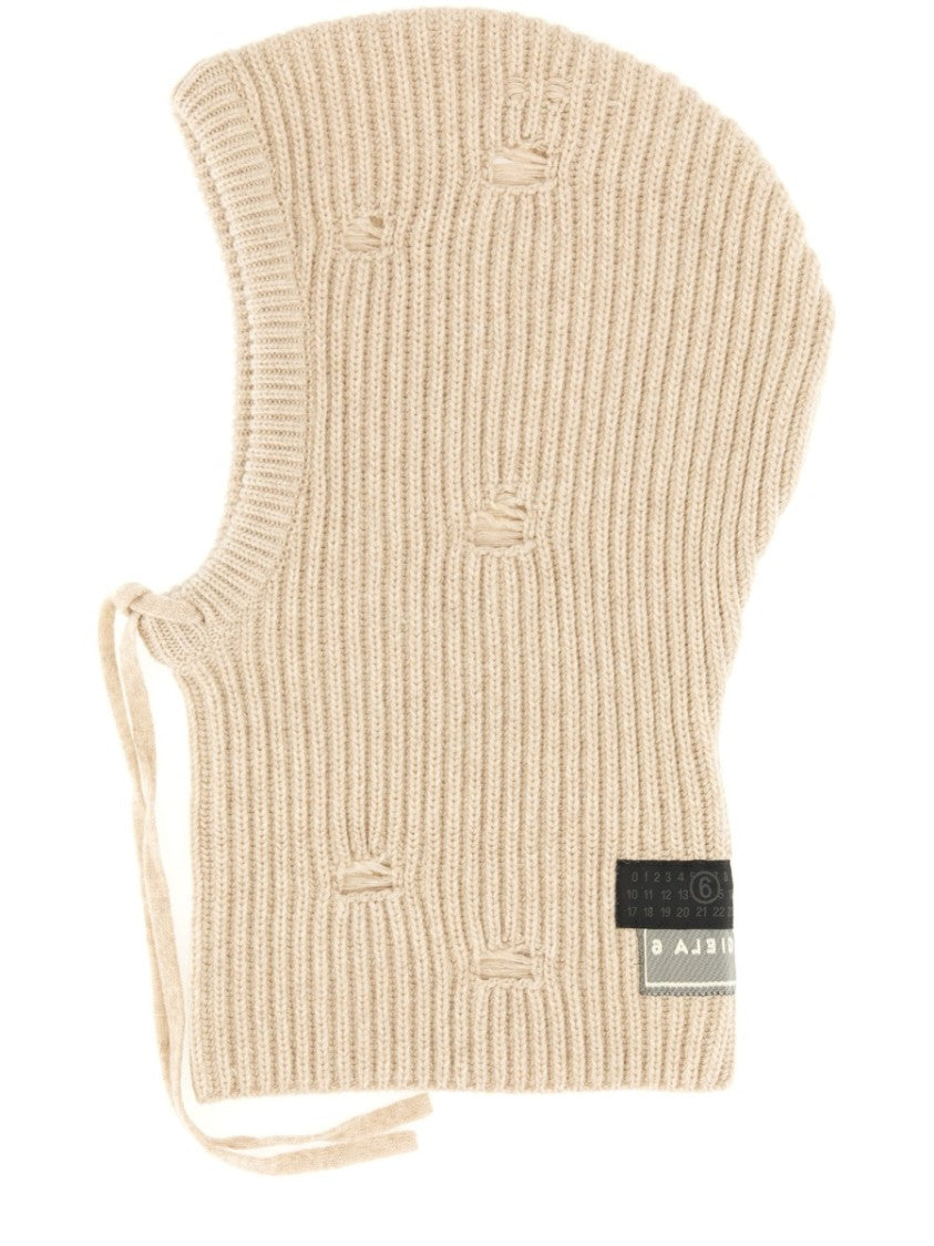 Mm6 By Maison Margiela Ribbed Woolen Hood With Drawstring Closure