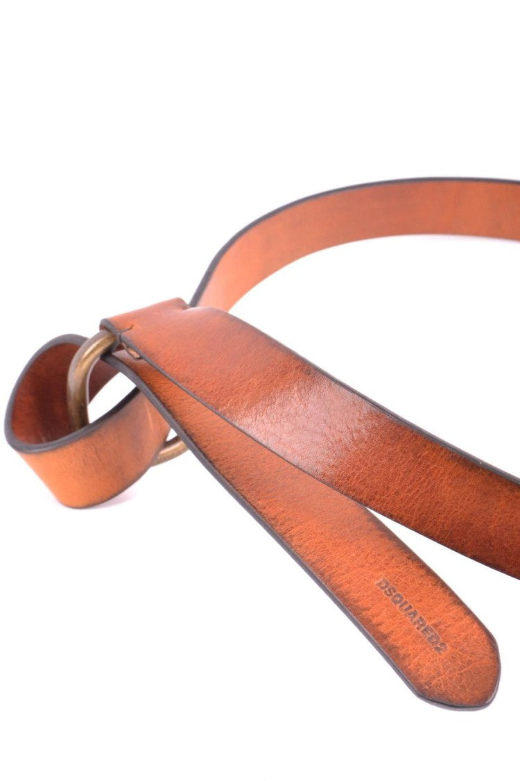 Dsquared2 Slim Brown Leather Belt With Brass Buckle
