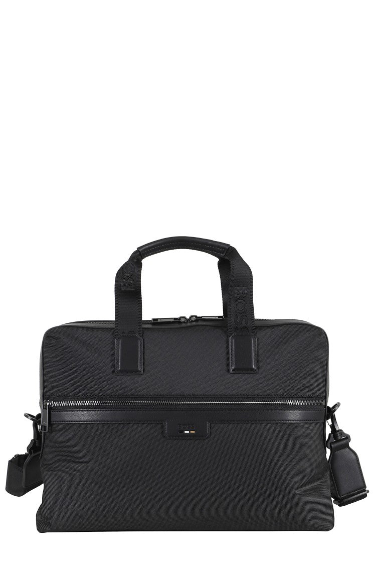 Boss Structured Briefcase With Logo Applique And Removable Strap