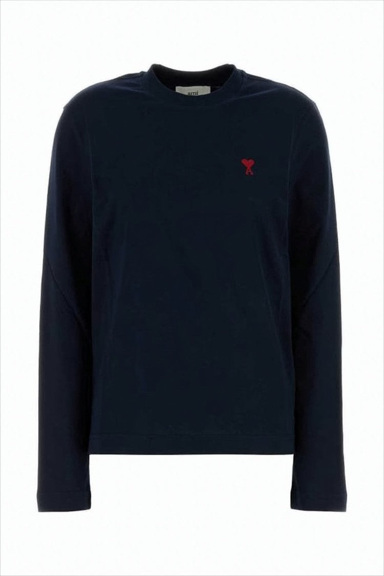 Ami Cropped Long-Sleeved Cotton Top With Embroidered Logo