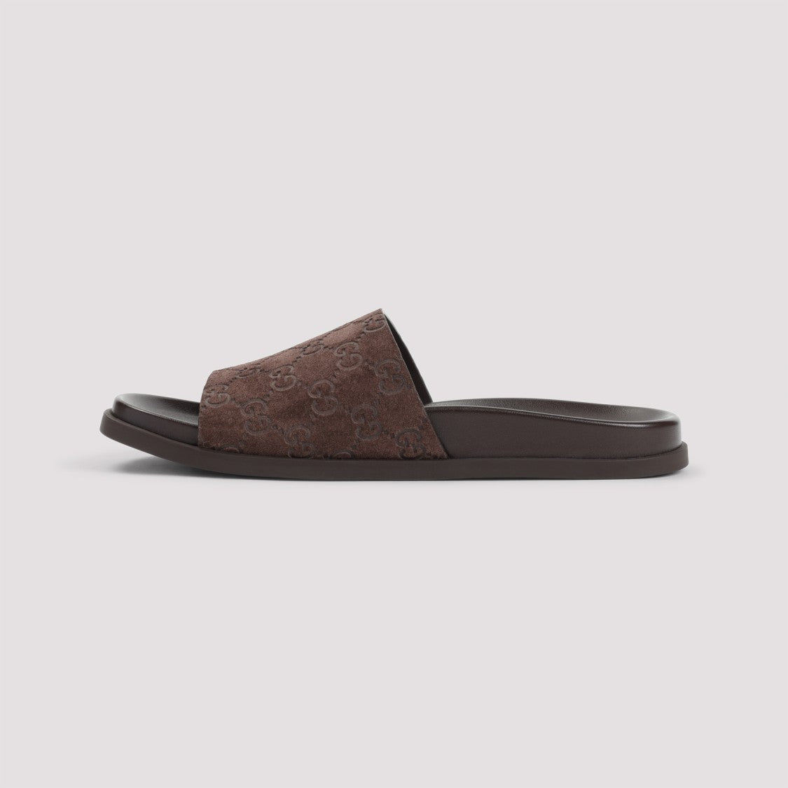 Gucci Brown Suede Open-Toe Sandals With Logo Pattern