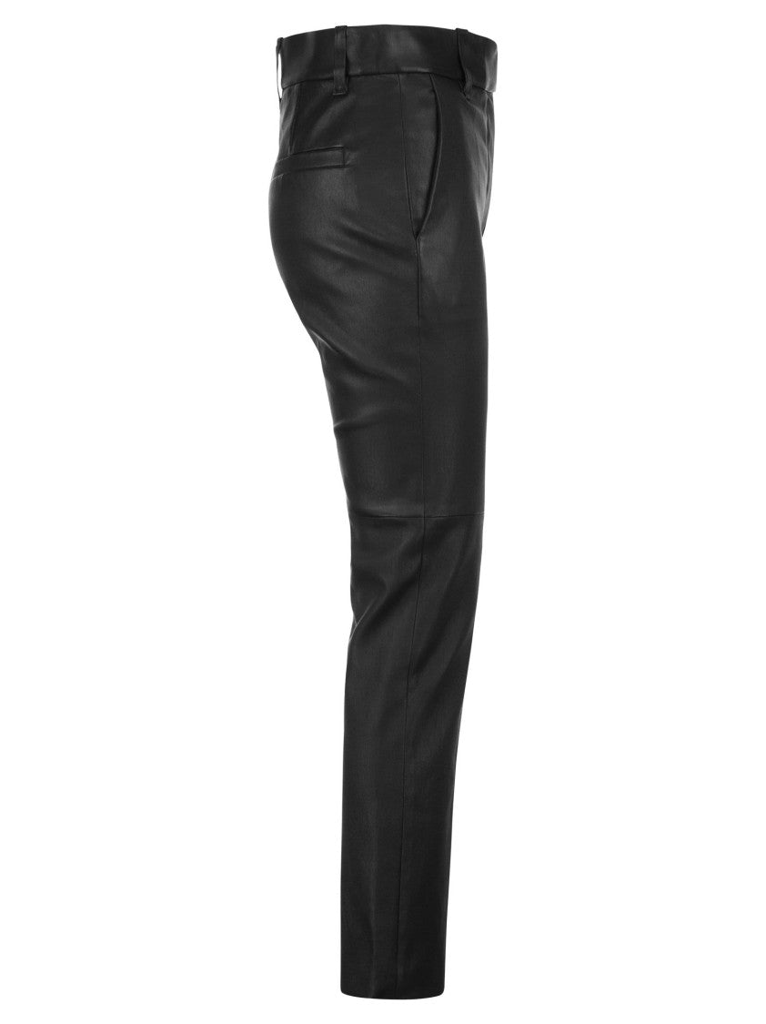 Brunello Cucinelli Stretch Nappa Leather Cigarette Trousers