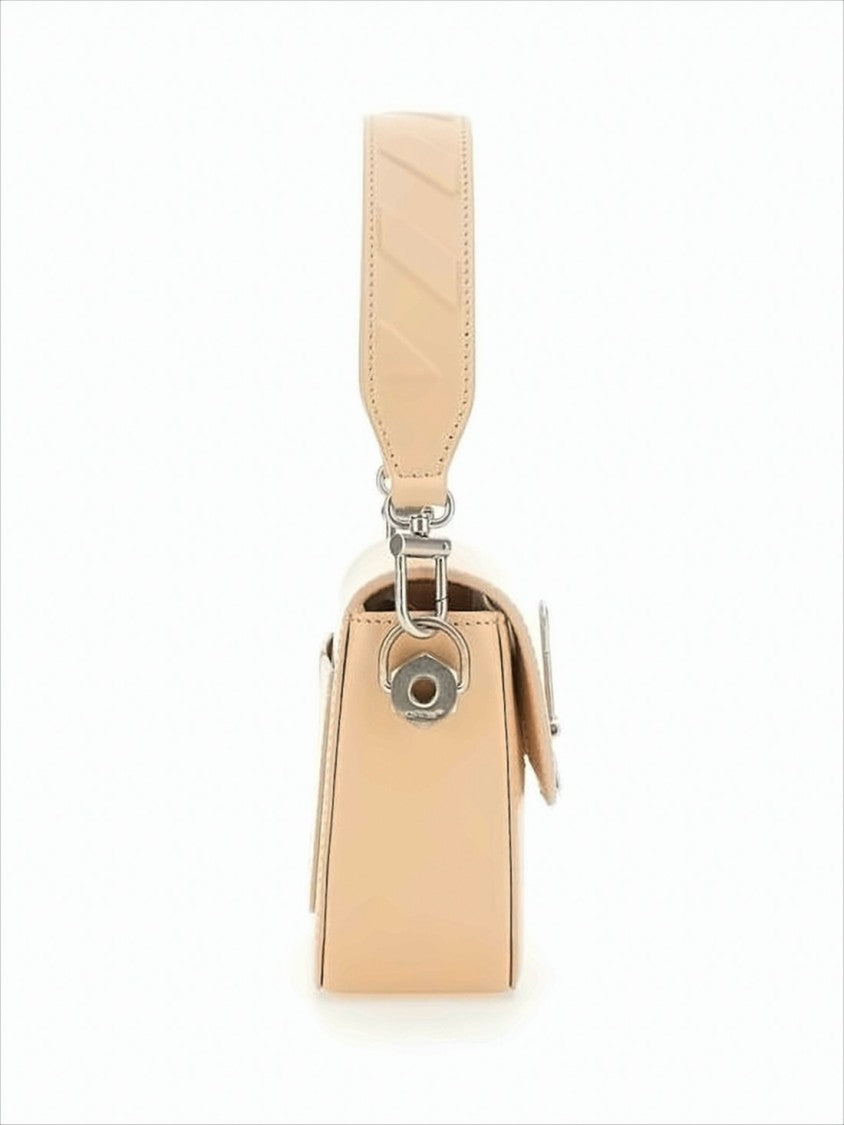 Off-White Rectangular Light Beige Shoulder Bag With Silver-Tone Closure