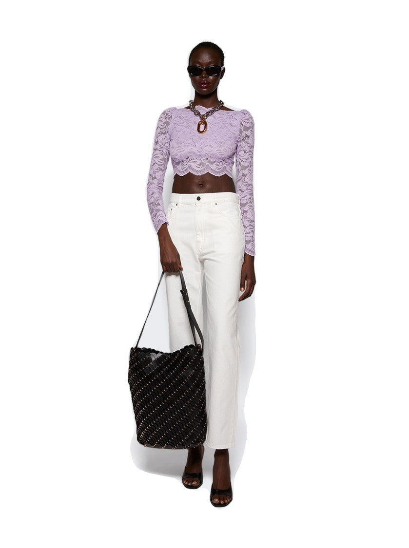 Rabanne Lace Long Sleeve Crop Top French Lavender